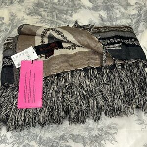 Brown & Black Woven Fringe Throw Blanket